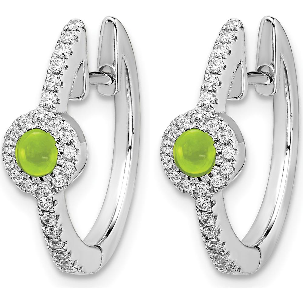 14K White Gold Diamond and Cabochon Peridot Huggie Earrings - 0.225 Carats Total Peridot Weight by Monteluci Fine Jewelry