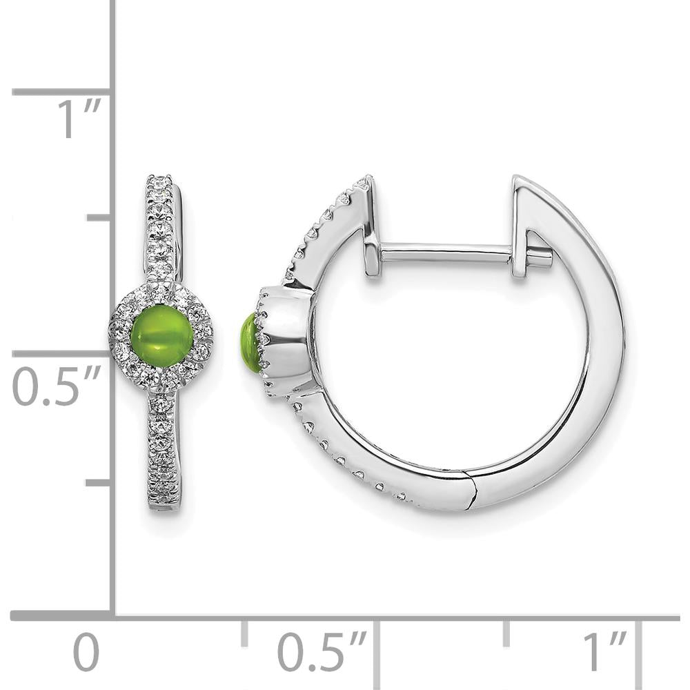 14K White Gold Diamond and Cabochon Peridot Huggie Earrings - 0.225 Carats Total Peridot Weight by Monteluci Fine Jewelry