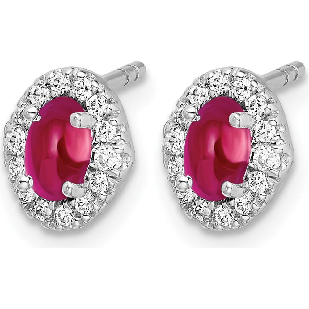 14K White Gold Diamond and Cabochon Ruby Earrings - 0.35 Carats Ruby, 0.03 Carats Diamond Total Weight by Monteluci Fine Jewelry