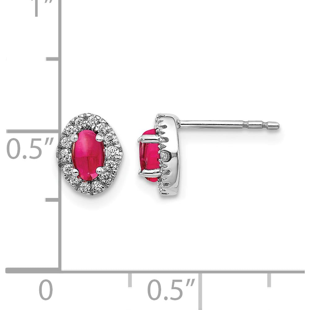14K White Gold Diamond and Cabochon Ruby Earrings - 0.35 Carats Ruby, 0.03 Carats Diamond Total Weight by Monteluci Fine Jewelry