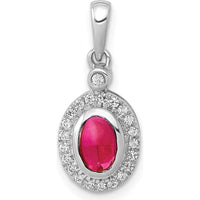 14K White Gold Diamond and Cabochon Ruby Halo Pendant - 0.775 Carat Ruby, 0.013 Carat Diamond Total Weight by Monteluci Fine Jewelry