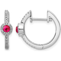 14K White Gold Diamond and Cabochon Ruby Hoop Earrings - 0.45 Carats Total Ruby Weight by Monteluci Fine Jewelry
