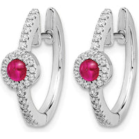 14K White Gold Diamond and Cabochon Ruby Hoop Earrings - 0.45 Carats Total Ruby Weight by Monteluci Fine Jewelry