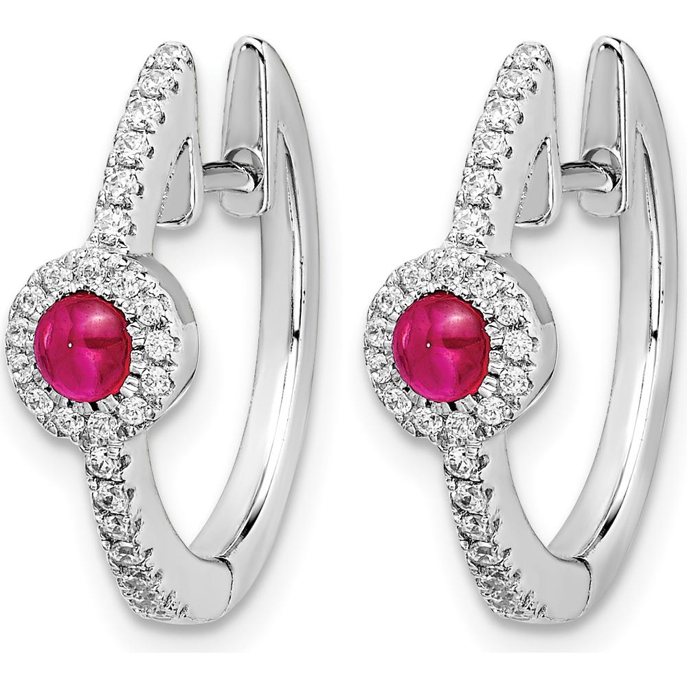 14K White Gold Diamond and Cabochon Ruby Hoop Earrings - 0.45 Carats Total Ruby Weight by Monteluci Fine Jewelry