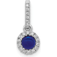 14K White Gold Diamond and Cabochon Sapphire Halo Pendant - 0.47 Carat Sapphire, 0.005 Carat Diamond Total Weight by Monteluci Fine Jewelry