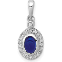 14K White Gold Diamond and Cabochon Sapphire Halo Pendant - 0.775 Carat Total Sapphire Weight, 0.013 Carat Total Diamond Weight by Monteluci Fine Jewelry