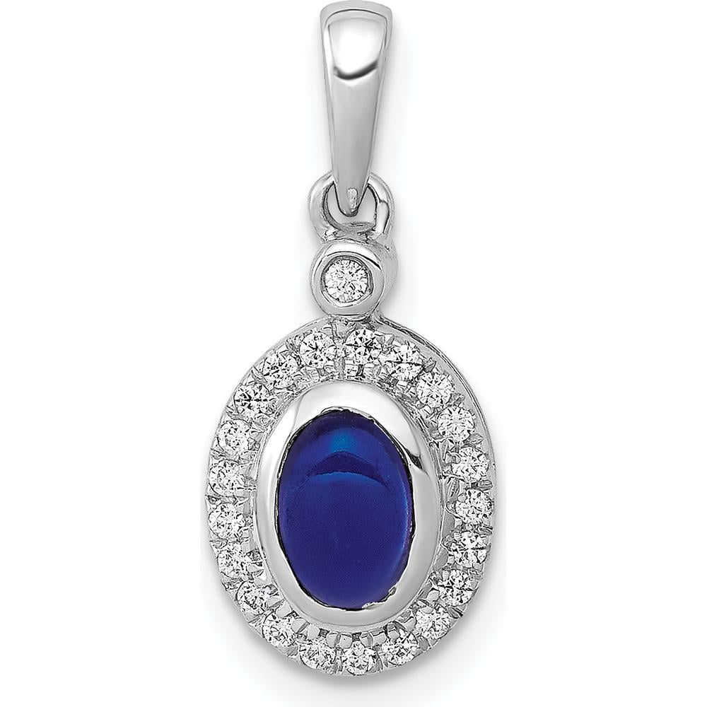 14K White Gold Diamond and Cabochon Sapphire Halo Pendant - 0.775 Carat Total Sapphire Weight, 0.013 Carat Total Diamond Weight by Monteluci Fine Jewelry