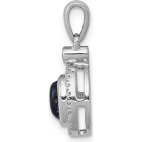 14K White Gold Diamond and Cabochon Sapphire Halo Pendant - 0.775 Carat Total Sapphire Weight, 0.013 Carat Total Diamond Weight by Monteluci Fine Jewelry