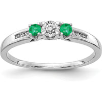 14K White Gold Diamond and Emerald 3-Stone Ring - 0.13 Carat Diamond, 0.08 Carat Emeralds by 0
