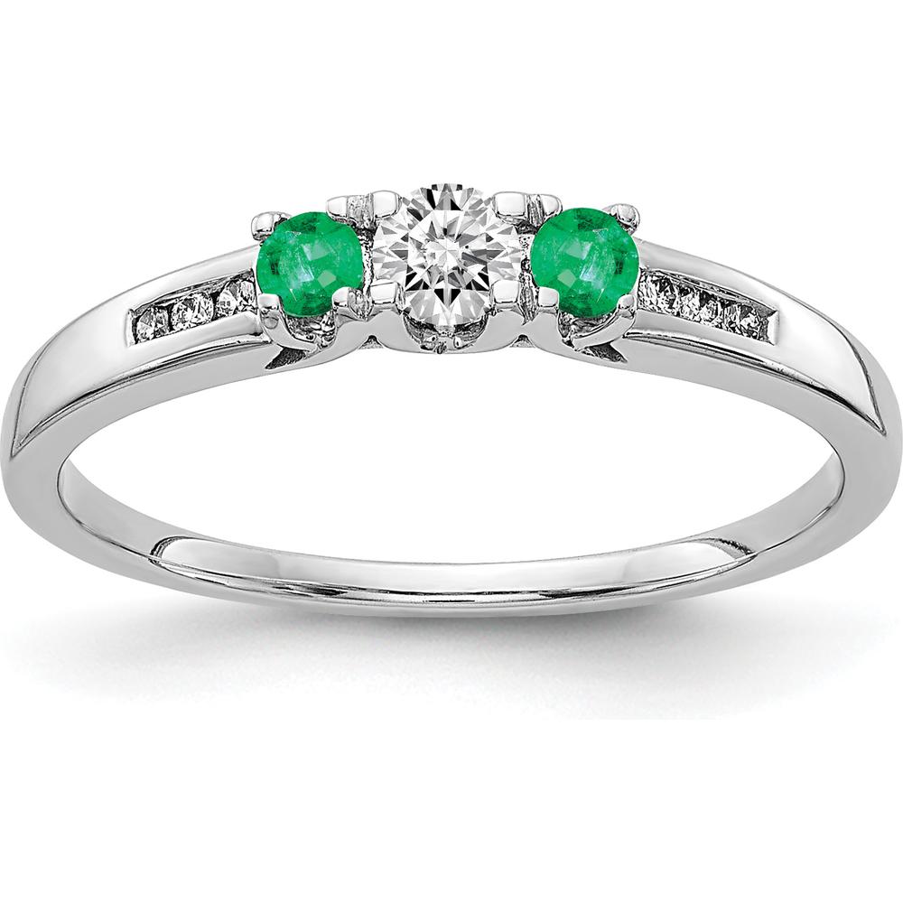 14K White Gold Diamond and Emerald 3-Stone Ring - 0.13 Carat Diamond, 0.08 Carat Emeralds by 0