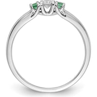 14K White Gold Diamond and Emerald 3-Stone Ring - 0.13 Carat Diamond, 0.08 Carat Emeralds by 0