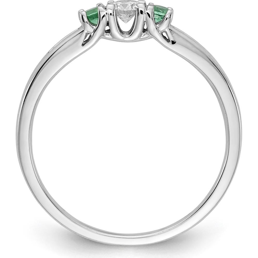 14K White Gold Diamond and Emerald 3-Stone Ring - 0.13 Carat Diamond, 0.08 Carat Emeralds by 0