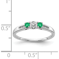 14K White Gold Diamond and Emerald 3-Stone Ring - 0.13 Carat Diamond, 0.08 Carat Emeralds by 0