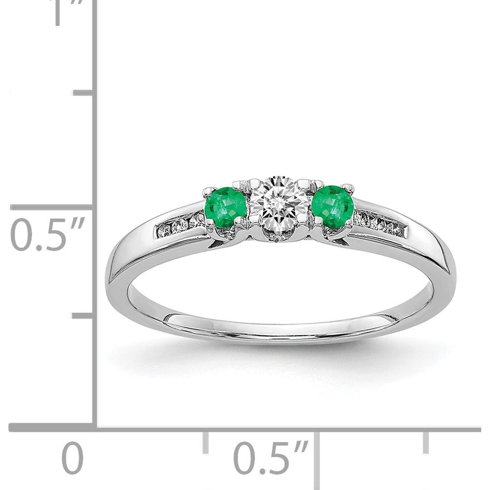 14K White Gold Diamond and Emerald 3-Stone Ring - 0.13 Carat Diamond, 0.08 Carat Emeralds by 0