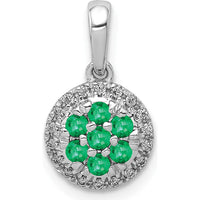 14K White Gold Diamond and Emerald Cluster Halo Pendant with 7 Round Emeralds and 18 Round Diamonds by Lumare Gioia