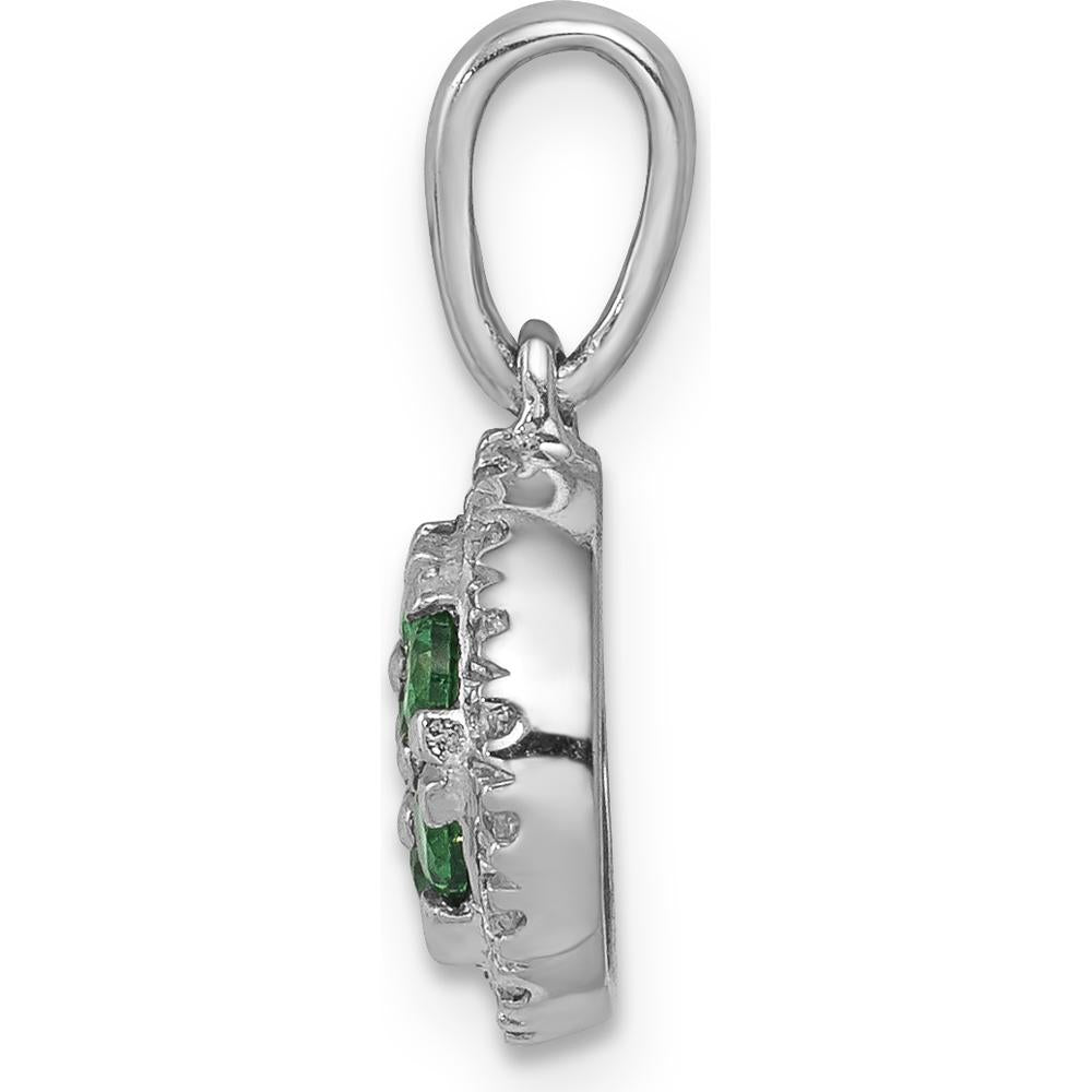 14K White Gold Diamond and Emerald Cluster Halo Pendant with 7 Round Emeralds and 18 Round Diamonds by Lumare Gioia