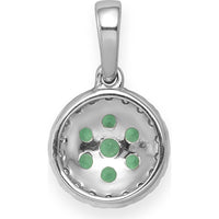 14K White Gold Diamond and Emerald Cluster Halo Pendant with 7 Round Emeralds and 18 Round Diamonds by Lumare Gioia