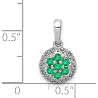 14K White Gold Diamond and Emerald Cluster Halo Pendant with 7 Round Emeralds and 18 Round Diamonds by Lumare Gioia