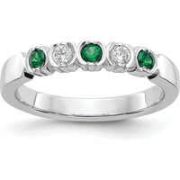 14K White Gold Diamond and Emerald Complete Band with Milgrain Detail - 0.10 Carat Total Diamond and Emerald Weight by 0