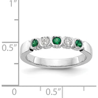 14K White Gold Diamond and Emerald Complete Band with Milgrain Detail - 0.10 Carat Total Diamond and Emerald Weight by 0