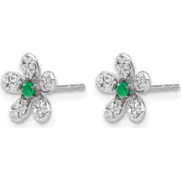 14K White Gold Diamond and Emerald Flower Earrings - 0.14 Carats Total Diamond Weight, 0.08 Carats Total Emerald Weight by Monteluci Fine Jewelry
