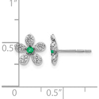 14K White Gold Diamond and Emerald Flower Earrings - 0.14 Carats Total Diamond Weight, 0.08 Carats Total Emerald Weight by Monteluci Fine Jewelry