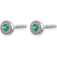 14K White Gold Diamond and Emerald Halo Post Earrings - 0.055 Carat Total Emerald Weight, 0.070 Carat Total Diamond Weight by Monteluci Fine Jewelry