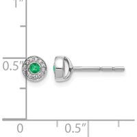 14K White Gold Diamond and Emerald Halo Post Earrings - 0.055 Carat Total Emerald Weight, 0.070 Carat Total Diamond Weight by Monteluci Fine Jewelry