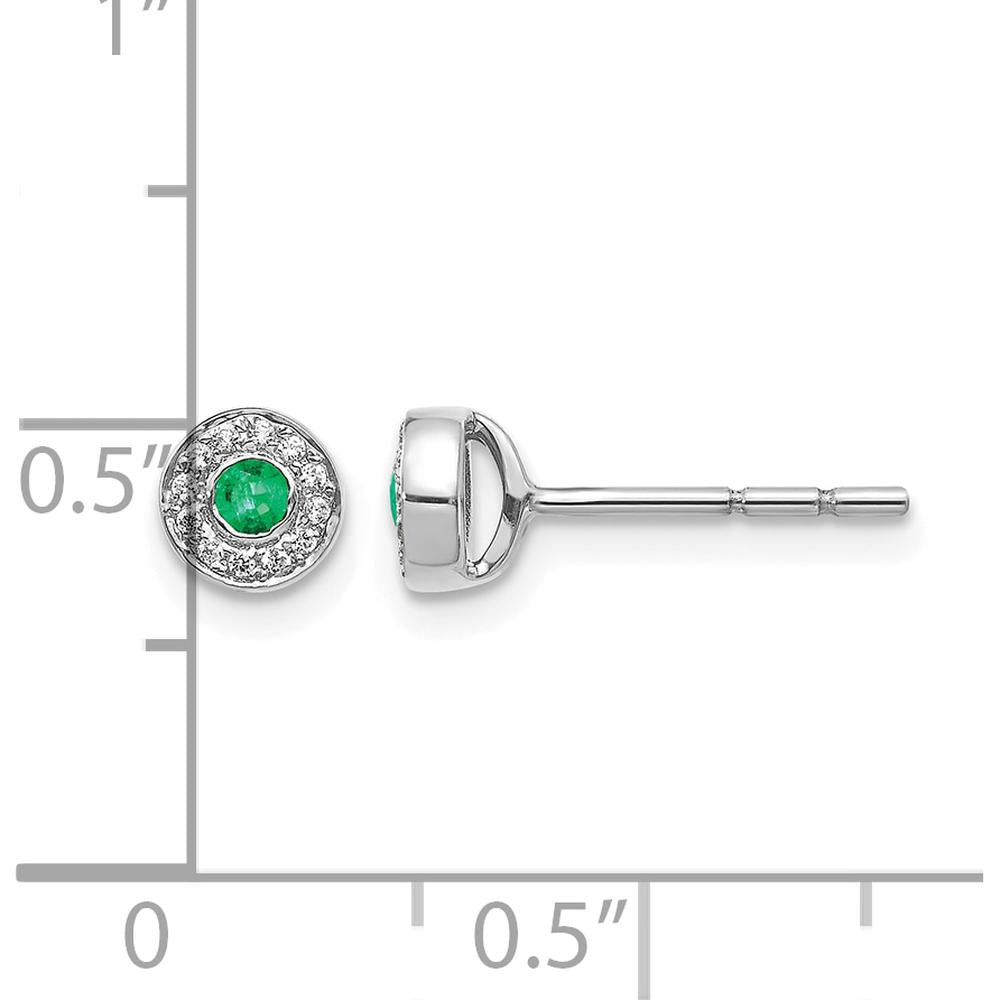 14K White Gold Diamond and Emerald Halo Post Earrings - 0.055 Carat Total Emerald Weight, 0.070 Carat Total Diamond Weight by Monteluci Fine Jewelry