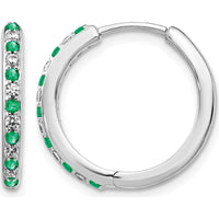 14K White Gold Diamond and Emerald Hinged Hoop Earrings - 0.04 Carat Total Diamond and Emerald Weight by Monteluci Fine Jewelry