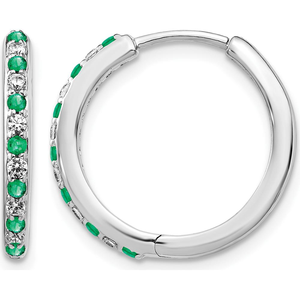 14K White Gold Diamond and Emerald Hinged Hoop Earrings - 0.04 Carat Total Diamond and Emerald Weight by Monteluci Fine Jewelry