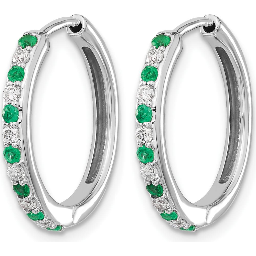 14K White Gold Diamond and Emerald Hinged Hoop Earrings - 0.04 Carat Total Diamond and Emerald Weight by Monteluci Fine Jewelry