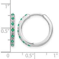 14K White Gold Diamond and Emerald Hinged Hoop Earrings - 0.04 Carat Total Diamond and Emerald Weight by Monteluci Fine Jewelry