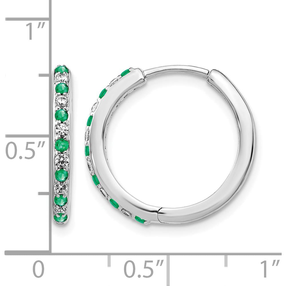 14K White Gold Diamond and Emerald Hinged Hoop Earrings - 0.04 Carat Total Diamond and Emerald Weight by Monteluci Fine Jewelry