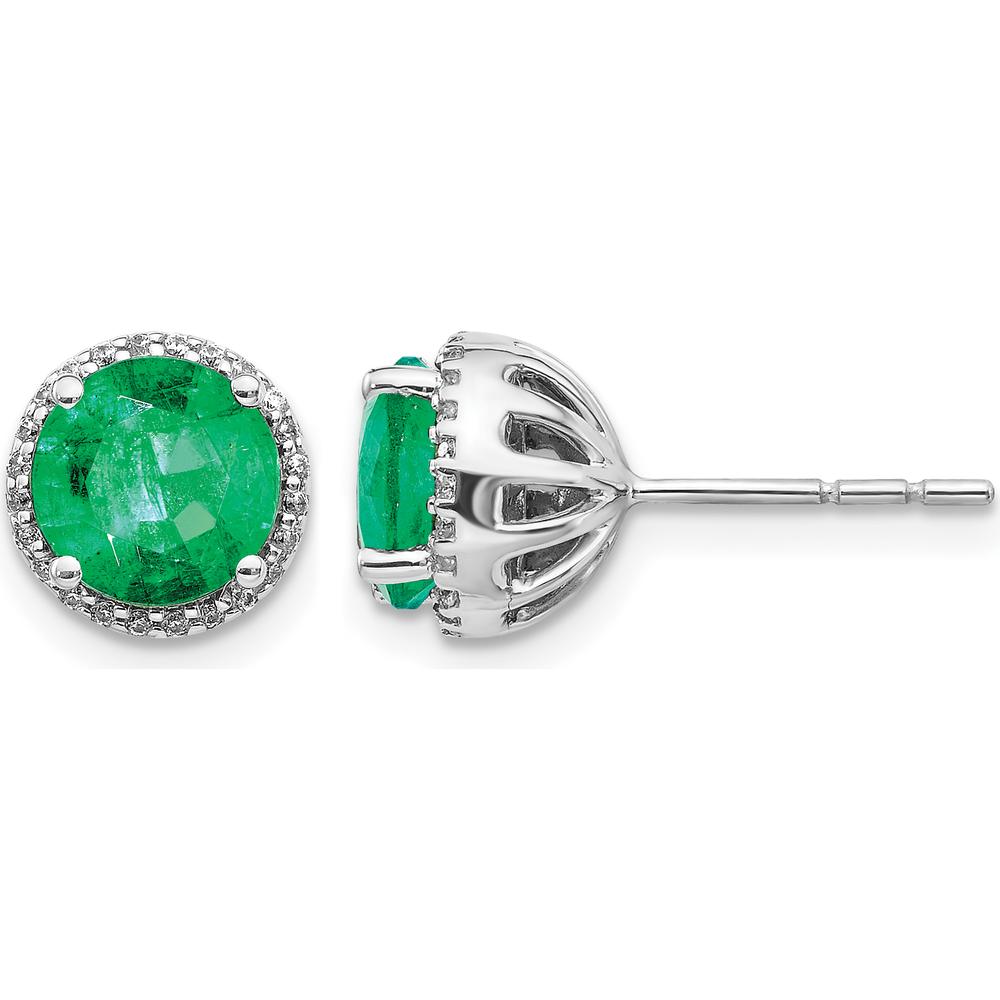14K White Gold Diamond and Emerald Post Earrings - 1.1 Carat Total Gem Weight by Monteluci Fine Jewelry