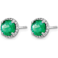14K White Gold Diamond and Emerald Post Earrings - 1.1 Carat Total Gem Weight by Monteluci Fine Jewelry