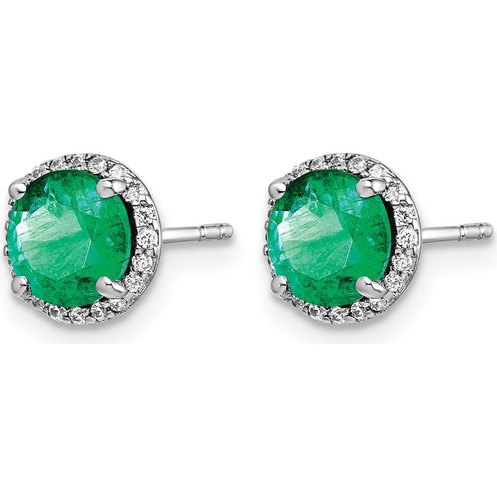 14K White Gold Diamond and Emerald Post Earrings - 1.1 Carat Total Gem Weight by Monteluci Fine Jewelry