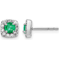 14K White Gold Diamond and Emerald Square Halo Earrings - 0.24 Carat Total Emerald Weight, 0.009 Carat Total Diamond Weight by Monteluci Fine Jewelry