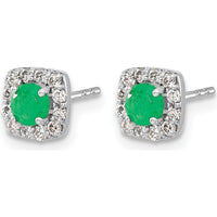 14K White Gold Diamond and Emerald Square Halo Earrings - 0.24 Carat Total Emerald Weight, 0.009 Carat Total Diamond Weight by Monteluci Fine Jewelry