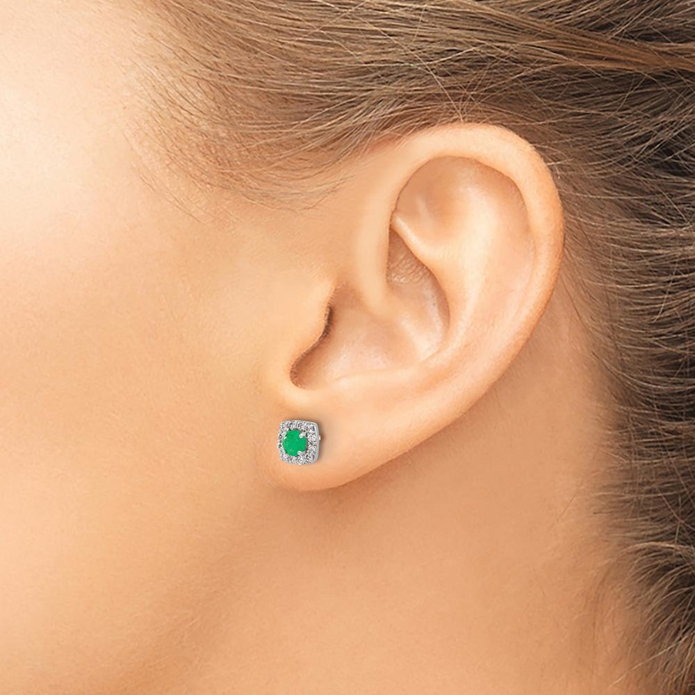14K White Gold Diamond and Emerald Square Halo Earrings - 0.24 Carat Total Emerald Weight, 0.009 Carat Total Diamond Weight by Monteluci Fine Jewelry