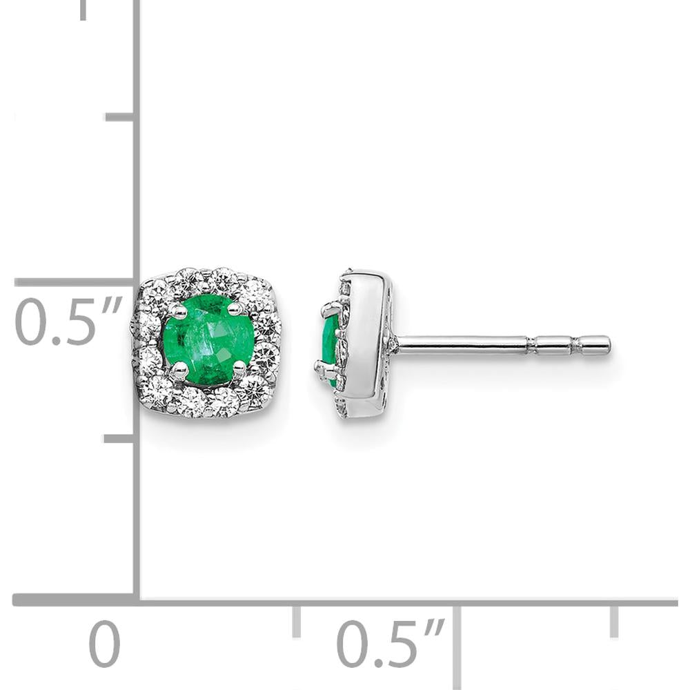 14K White Gold Diamond and Emerald Square Halo Earrings - 0.24 Carat Total Emerald Weight, 0.009 Carat Total Diamond Weight by Monteluci Fine Jewelry