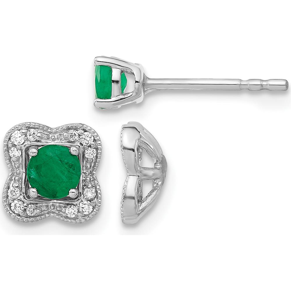 14K White Gold Diamond and Emerald Stud Earrings - 0.27 Carats Total Emerald Weight, 0.03 Carats Total Diamond Weight by Monteluci Fine Jewelry