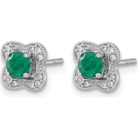 14K White Gold Diamond and Emerald Stud Earrings - 0.27 Carats Total Emerald Weight, 0.03 Carats Total Diamond Weight by Monteluci Fine Jewelry