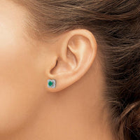 14K White Gold Diamond and Emerald Stud Earrings - 0.27 Carats Total Emerald Weight, 0.03 Carats Total Diamond Weight by Monteluci Fine Jewelry