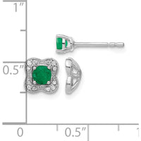 14K White Gold Diamond and Emerald Stud Earrings - 0.27 Carats Total Emerald Weight, 0.03 Carats Total Diamond Weight by Monteluci Fine Jewelry