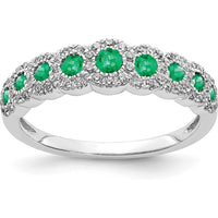 14K White Gold Diamond and Emerald Tapered Band Ring with Round Emeralds and Diamonds - 0.47 Carat Total Gemstone Weight by 0