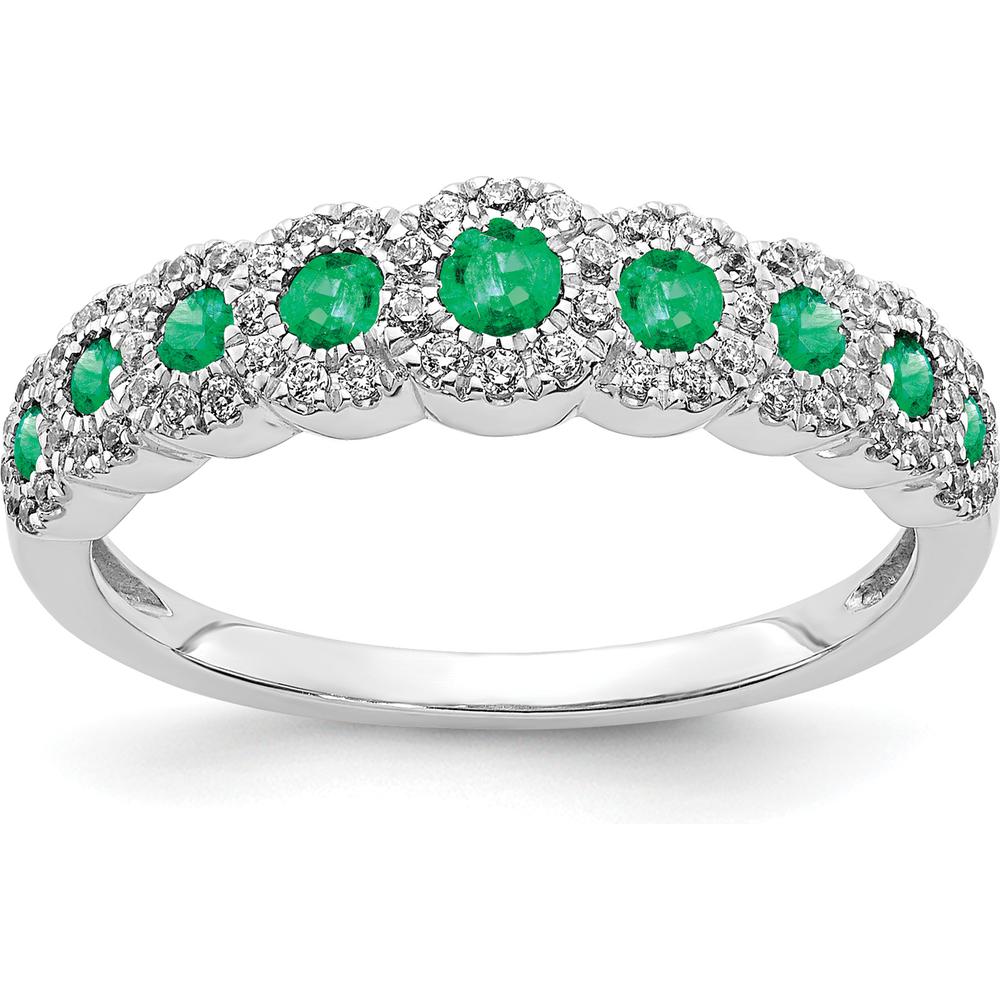 14K White Gold Diamond and Emerald Tapered Band Ring with Round Emeralds and Diamonds - 0.47 Carat Total Gemstone Weight by 0