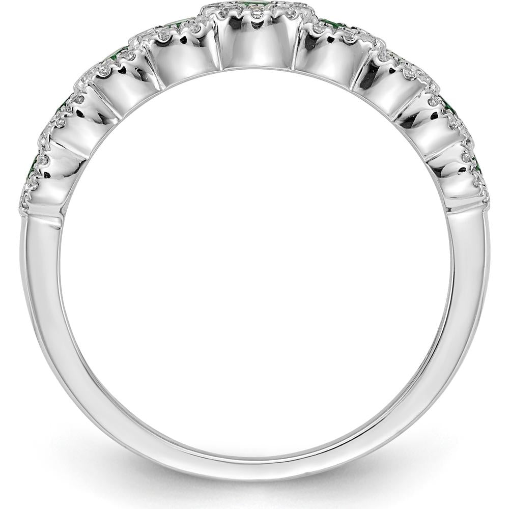 14K White Gold Diamond and Emerald Tapered Band Ring with Round Emeralds and Diamonds - 0.47 Carat Total Gemstone Weight by 0