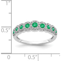 14K White Gold Diamond and Emerald Tapered Band Ring with Round Emeralds and Diamonds - 0.47 Carat Total Gemstone Weight by 0