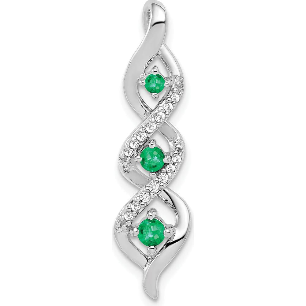 14K White Gold Diamond and Emerald Twisted 3-Stone Pendant - 0.25 Carat Total Emerald Weight, 0.01 Carat Total Diamond Weight by Lumare Gioia